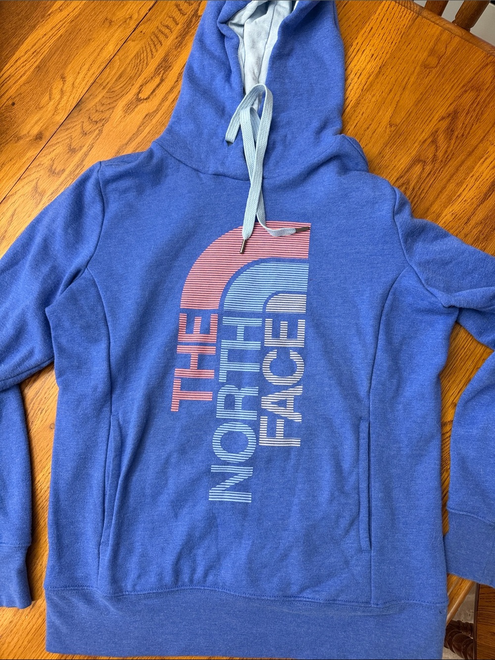 The North Face Blue Crewneck Hoodie with Pink Accent Logo